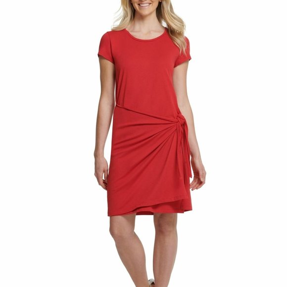 Dkny Dresses & Skirts - DKNY Jewel Neck Short Sleeves T-Shirt Dress Red, M